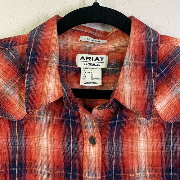 ARIAT Shirt Large Real Billie Rae Plaid Relaxed Fit Button Closure Chest Pockets - Picture 3 of 13